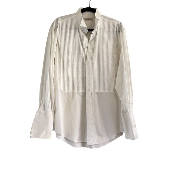 Ermenegildo Zegna Fold Front French Cuff Dress Shirt Solid White Button Up Size - Picture 1 of 8